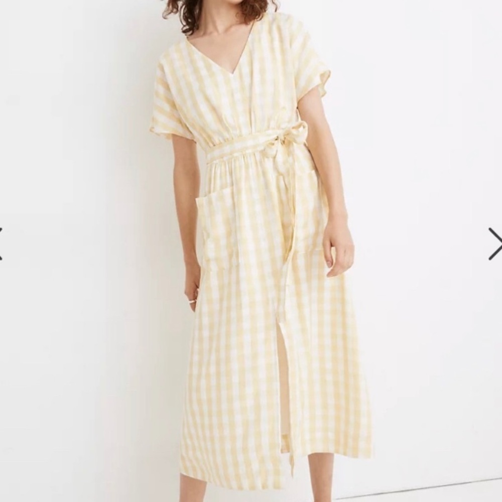 Madewell Dolman-Sleeve Tie-Waist Midi Dress in Gingham Check